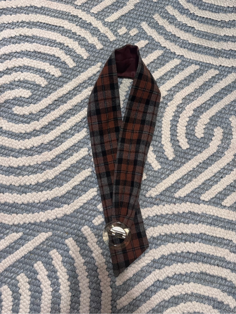 Vintage Wool Plaid Sash Belt with Round Slide Buckle